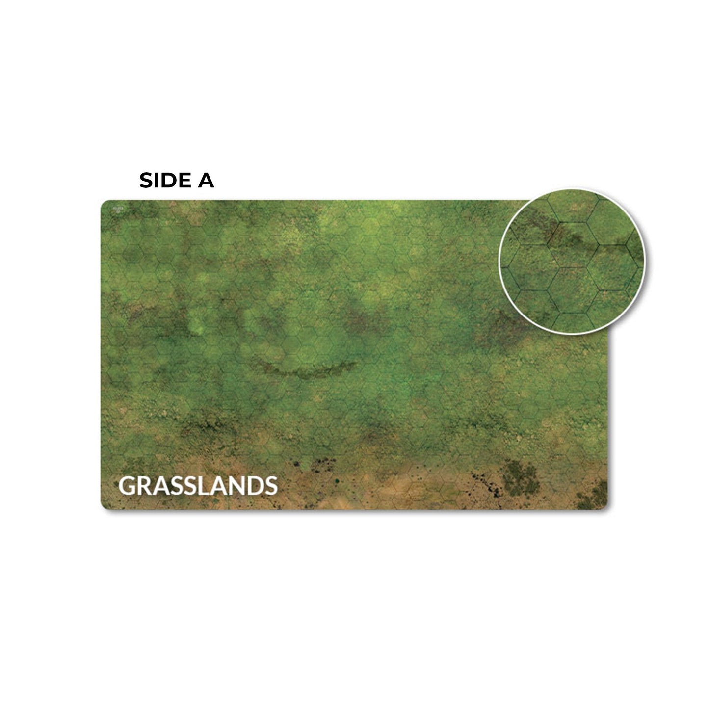Green grasslands-themed mat with a close-up inset on a white background
