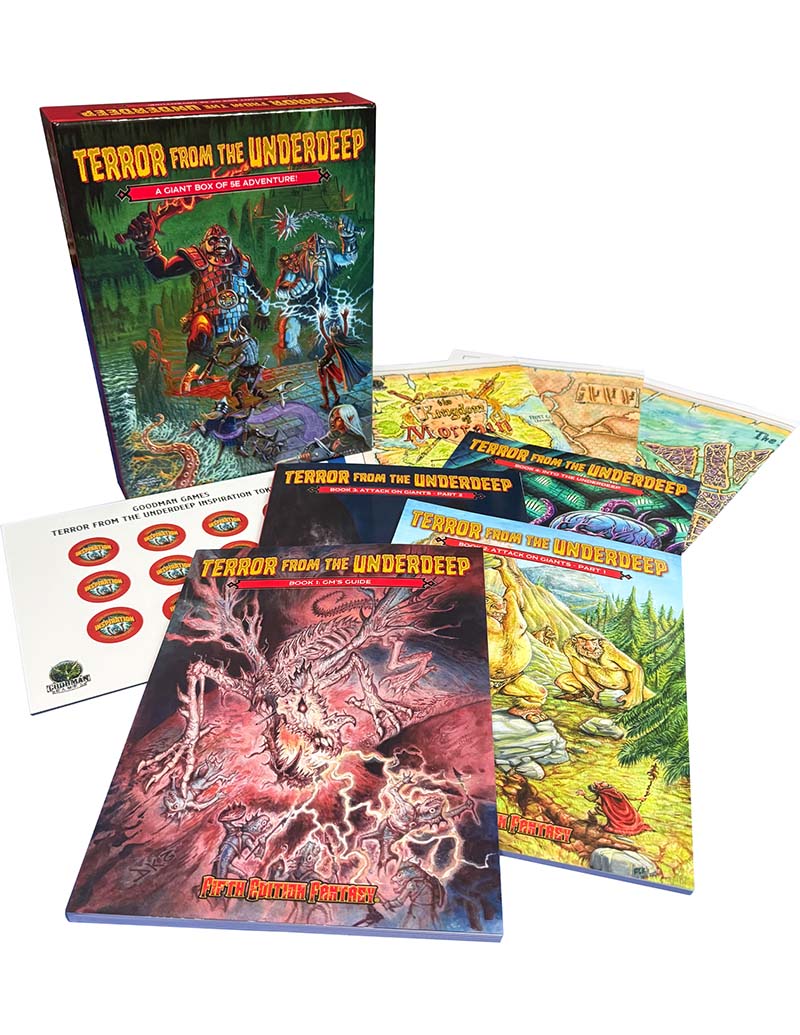 Collection of 'Terror from the Underdeep' books and packaging on a white background