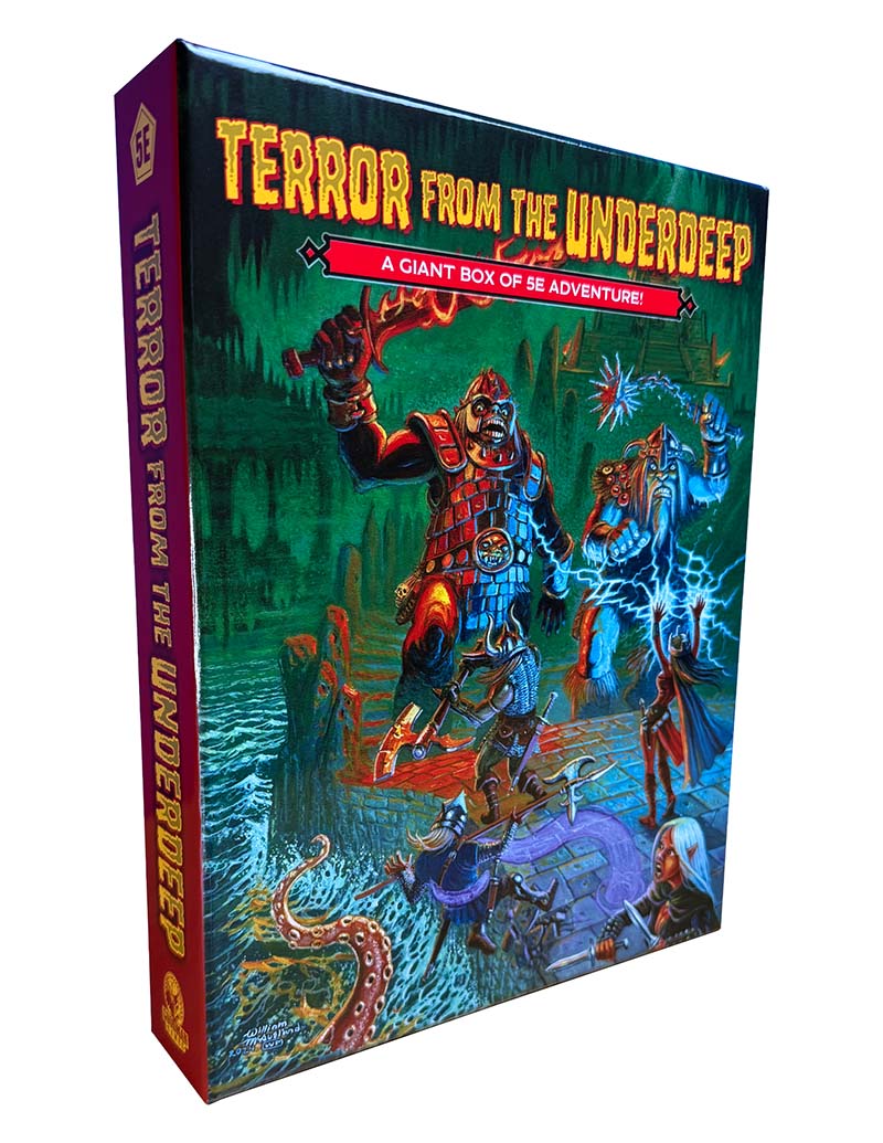 Board game box titled 'Terror from the Underdeep' with colorful artwork on a white background