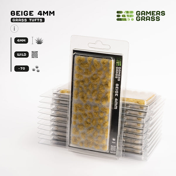 Packaged beige grass tufts with Gamers Grass branding on a white background
