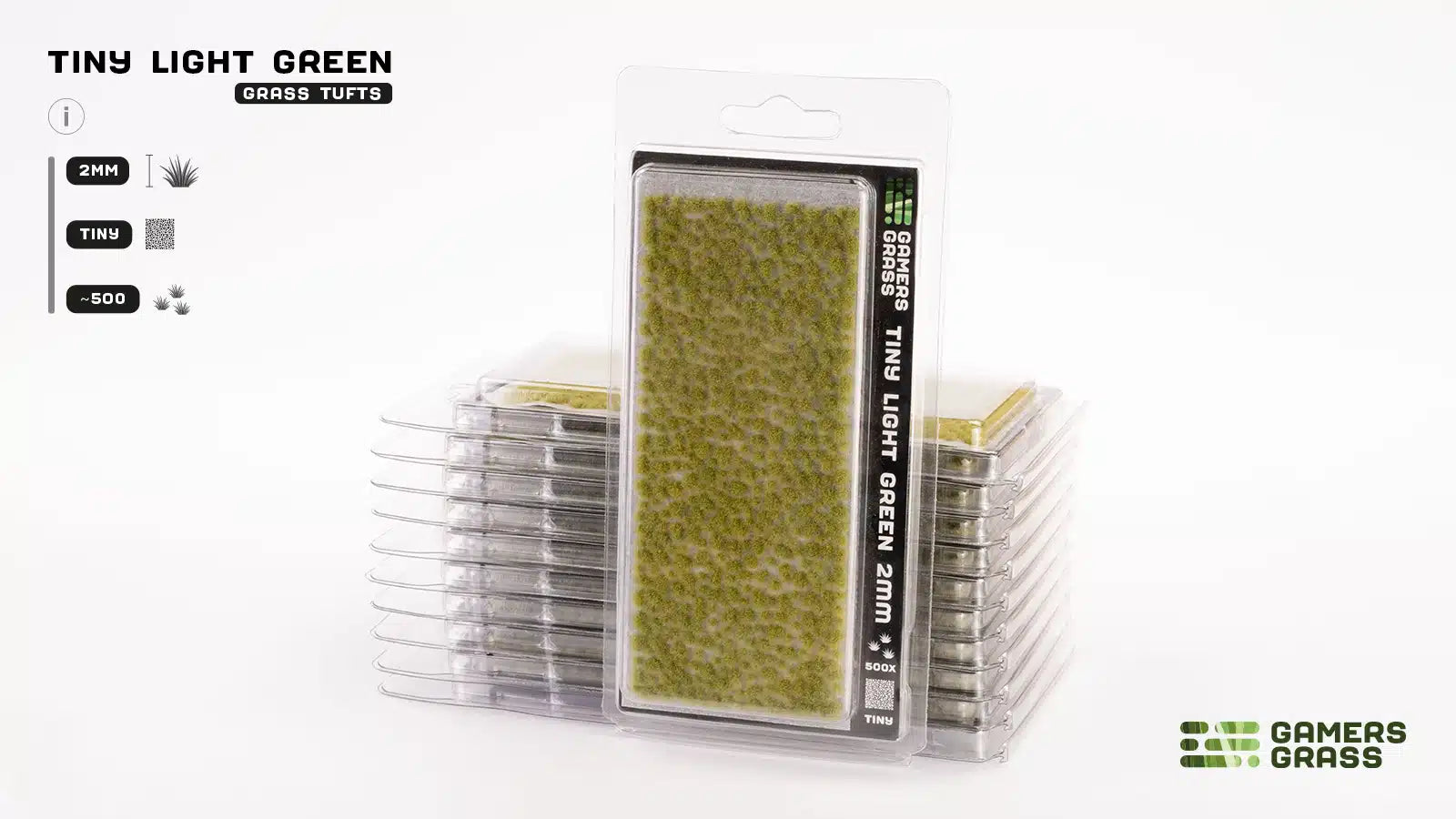 Packaged grass tufts with visible brand logo on a white background