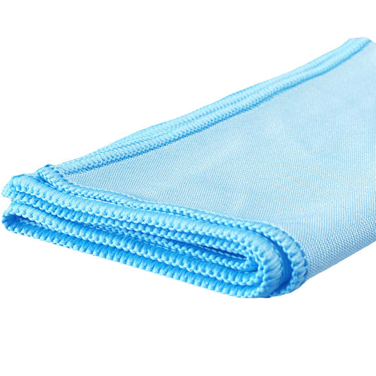 Folded blue microfiber towel on a white background