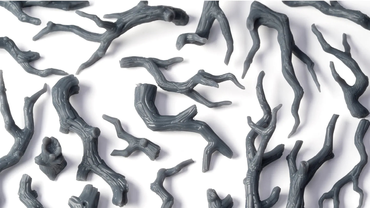Gray branch structures on a white background