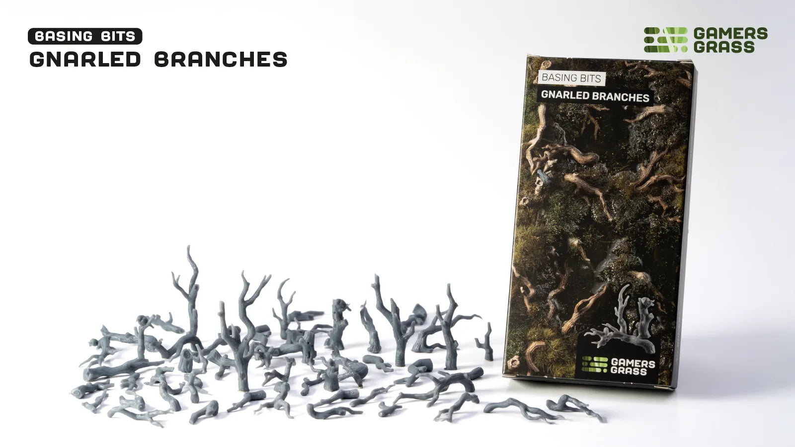 Gnarled branches and their packaging on a white background