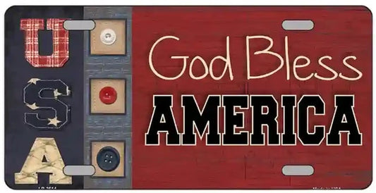 God Bless America Folk Art Style  License Plate