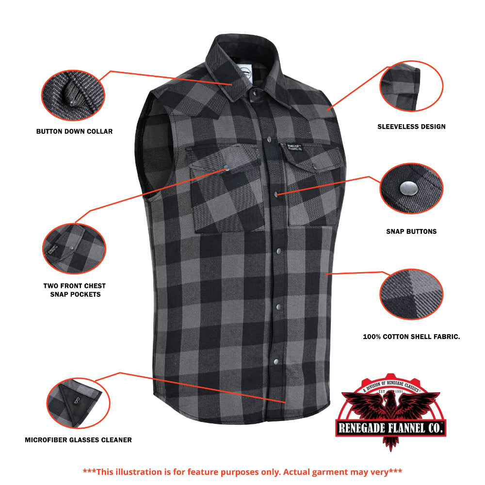 Gray Champ Men's Gray Black Sleeveless Flannel