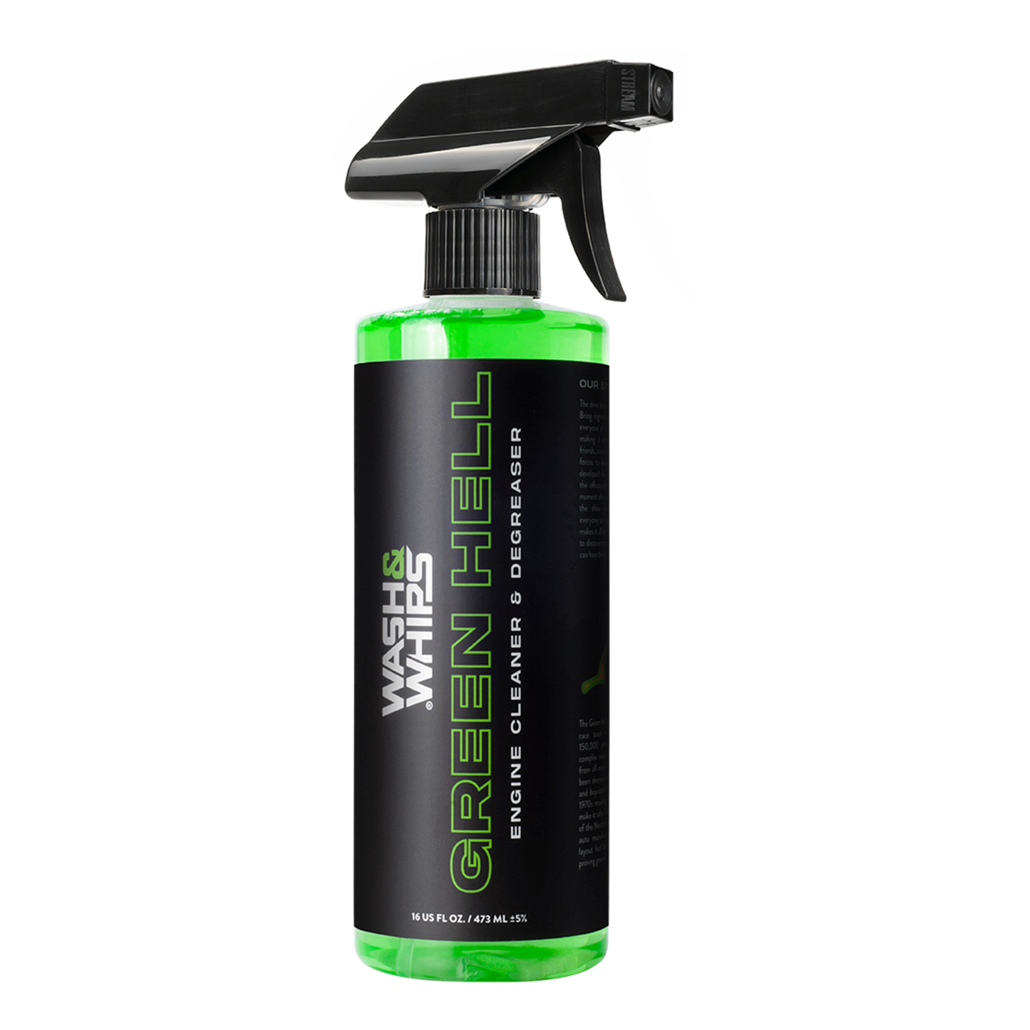 Bottle of Green Hell engine cleaner and degreaser with a black and green design on a white background.
