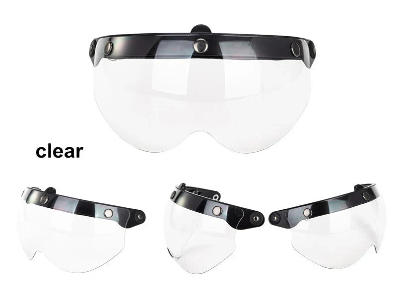 Clear visor with black frame on a white background