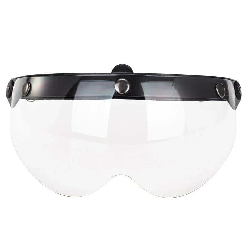 Clear visor with black frame on a white background