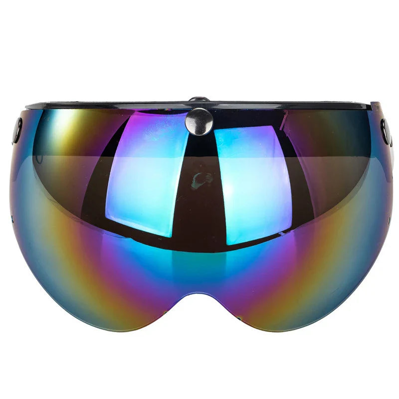 Multicolored reflective goggles on a white background