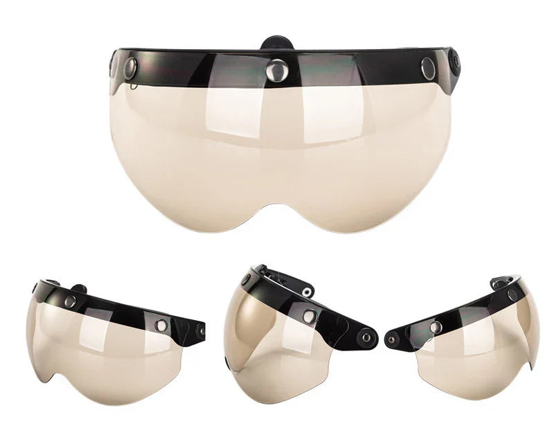 Set of four visors with black frames on a white background