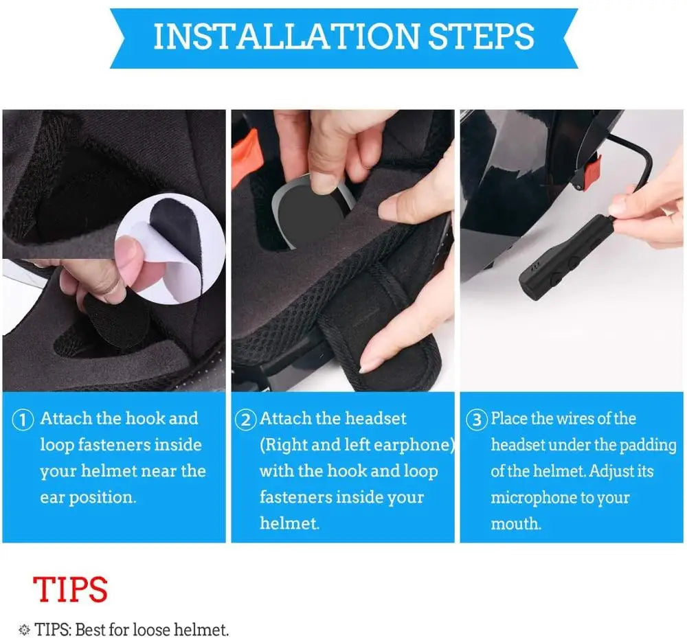 Step-by-step guide on how to install a headset in a helmet with text and images.