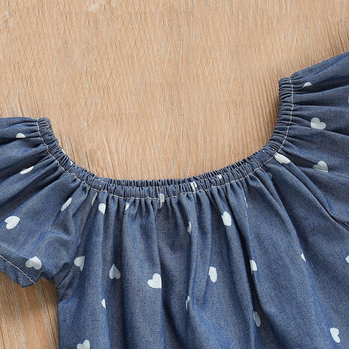 Modern Infant Baby Girls Bodysuits Headband 2PCS Hearts Love Short Sleeve Off Shoulder Jumpsuits Summer Causal Set WIth Big Bow