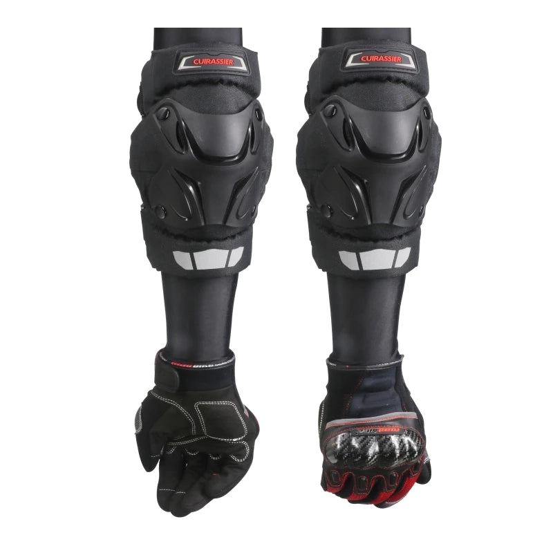 Pair of black knee pads with red accents Worn on Elbows on a white background