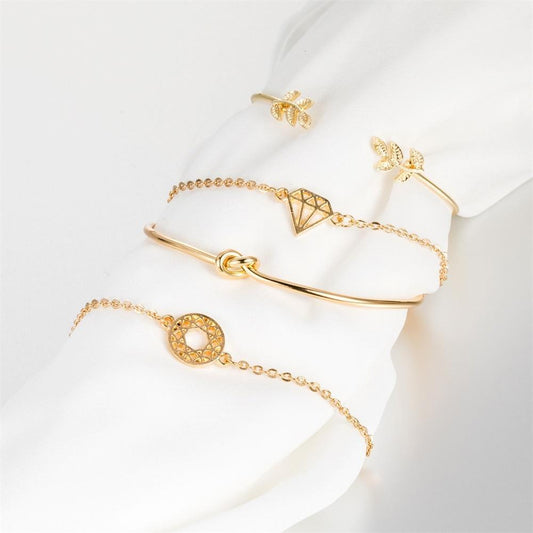 Fashion Bohemia Leaf Round Knot Cuff Bangle Gold Chain Charm Bracelet  for Women Simple Geometric Bracelets Luxury Jewelry