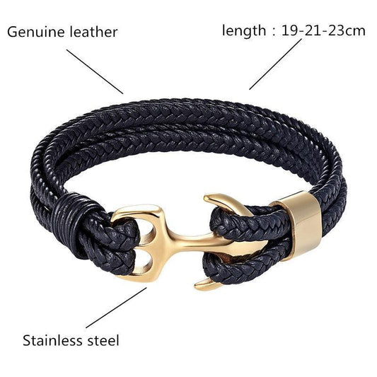 Luxury Amazing Hope Modern Fashion Black Gold Silver Color Anchor Bracelets For Men Charm Survival Rope Chain Paracord Elegant Bracelet Male Wrap Metal Hooks