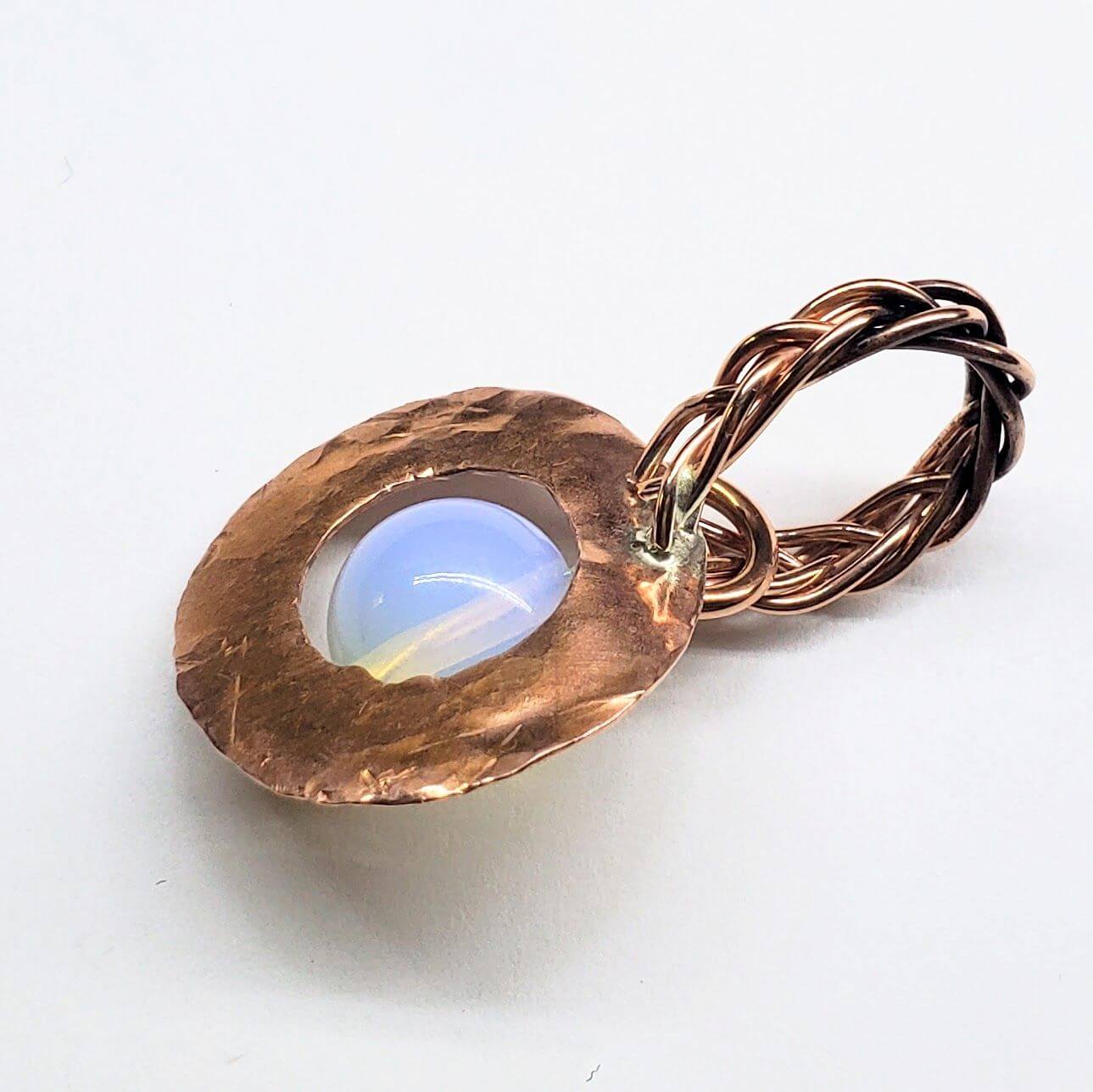 Handmade Copper 5 Wire Braided Bail Gemstone Hammered Copper Donut Pendant Necklace