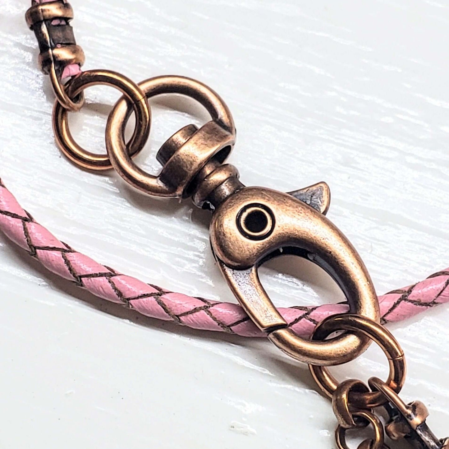 Handmade Wire Sculpted Ribbon Pink Crystal Copper Bar Pendant Necklace