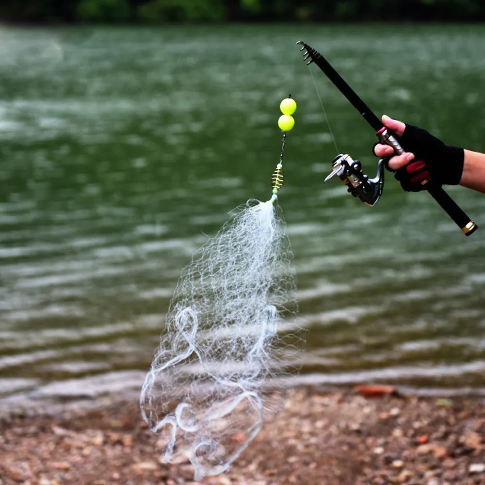 Fishing rod with a fishing line and bobber over water