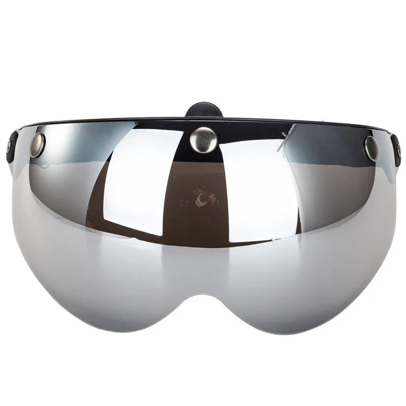 Silver reflective visor on a white background