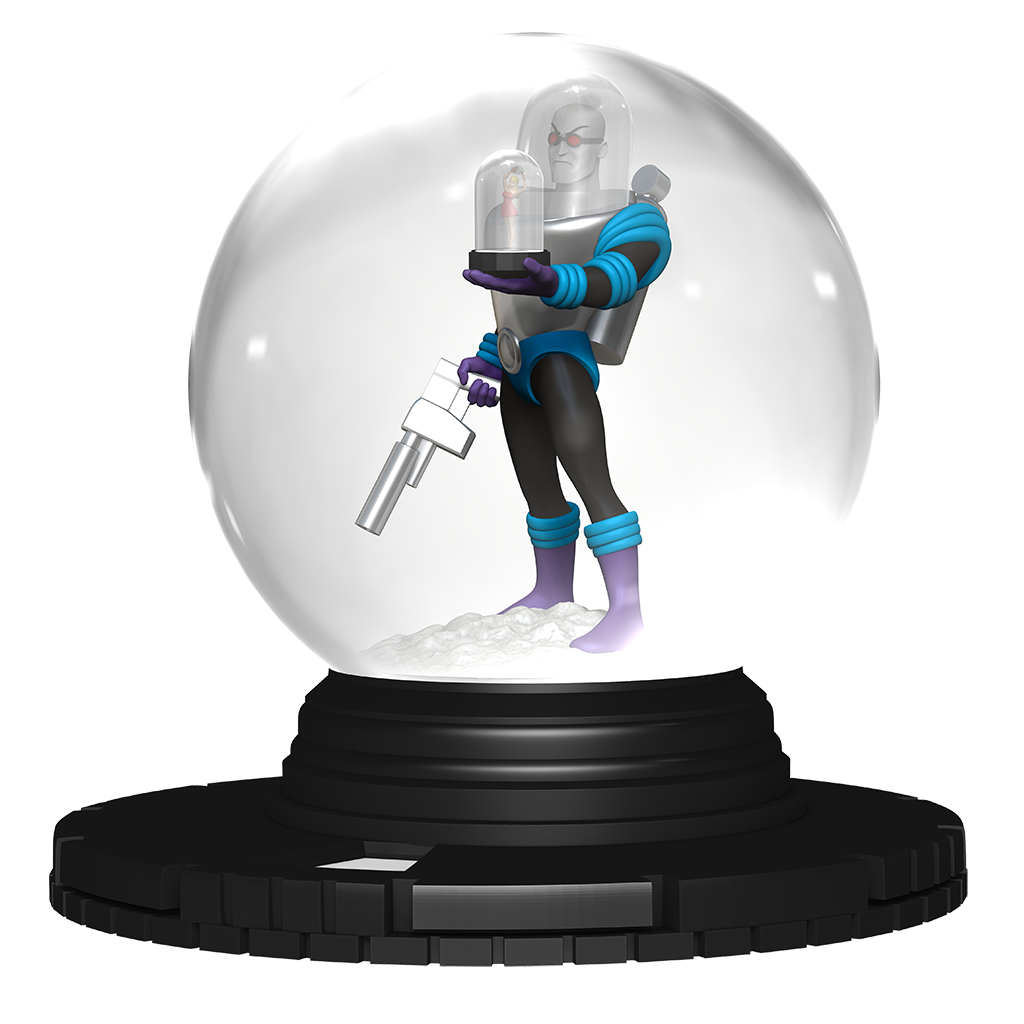 Mr. Freeze Character figure inside a snow globe on a white background