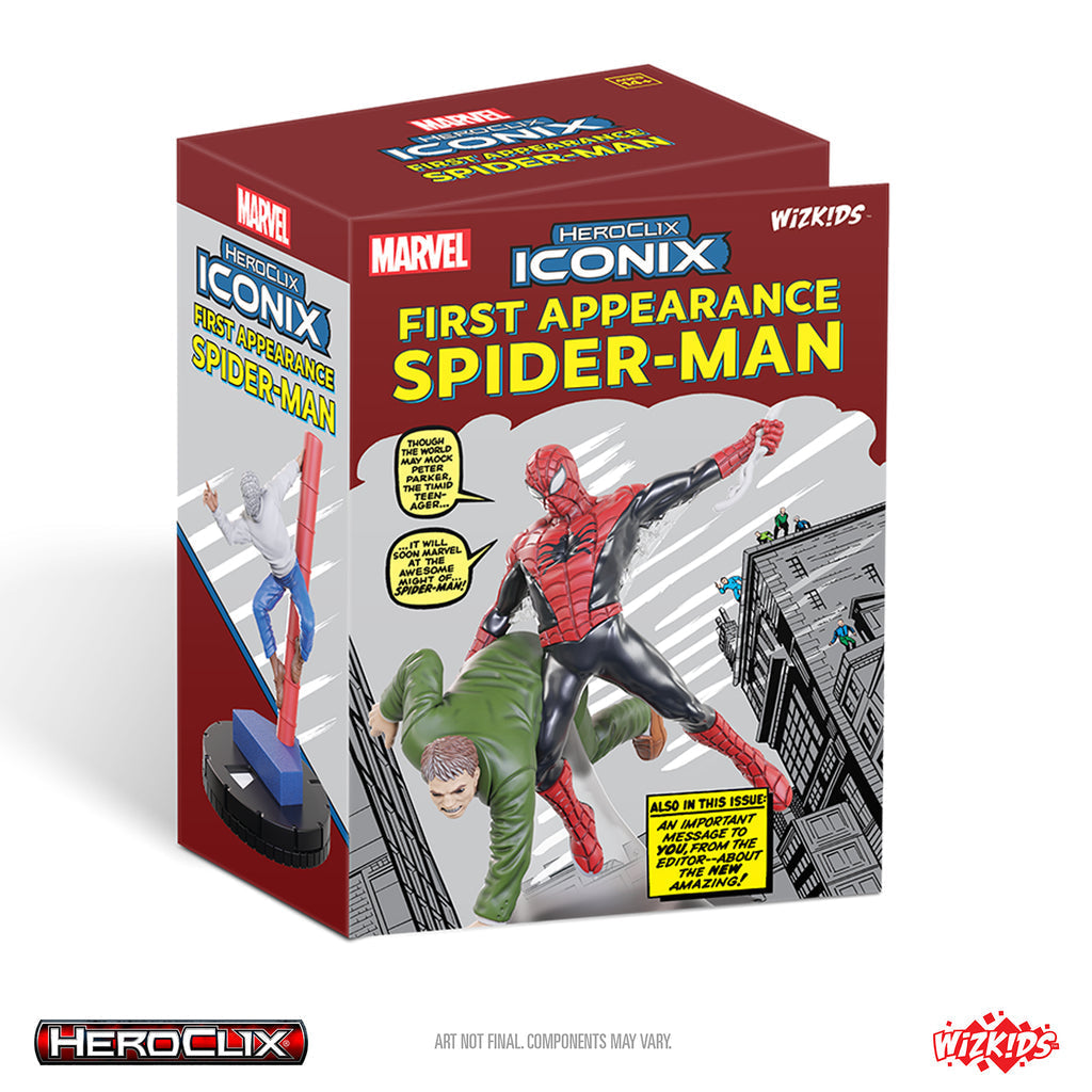 Marvel Heroclix Iconix First Appearance Spider-Man box on a white background