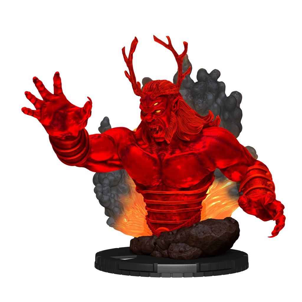Red and gray fantasy creature statue on a white background
