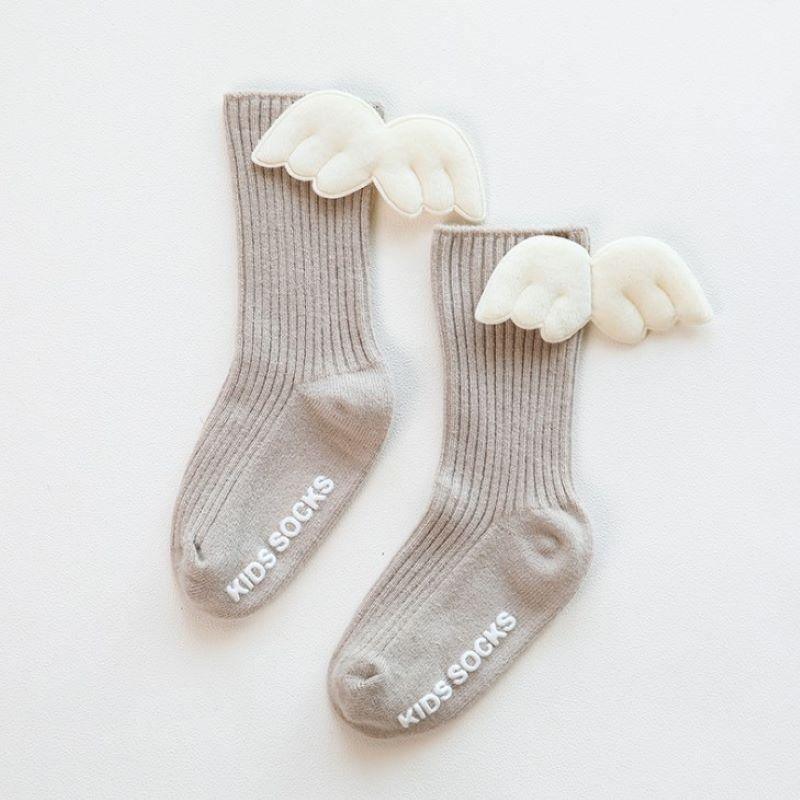 Luxury Modern Socks Baby Girls Knee High Socks With Angel wing  Summer Autumn Cotton Socks Solid Candy Color Toddler For Kids