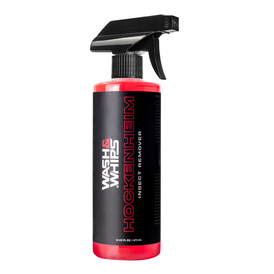 Spray bottle with black and red design on a white background