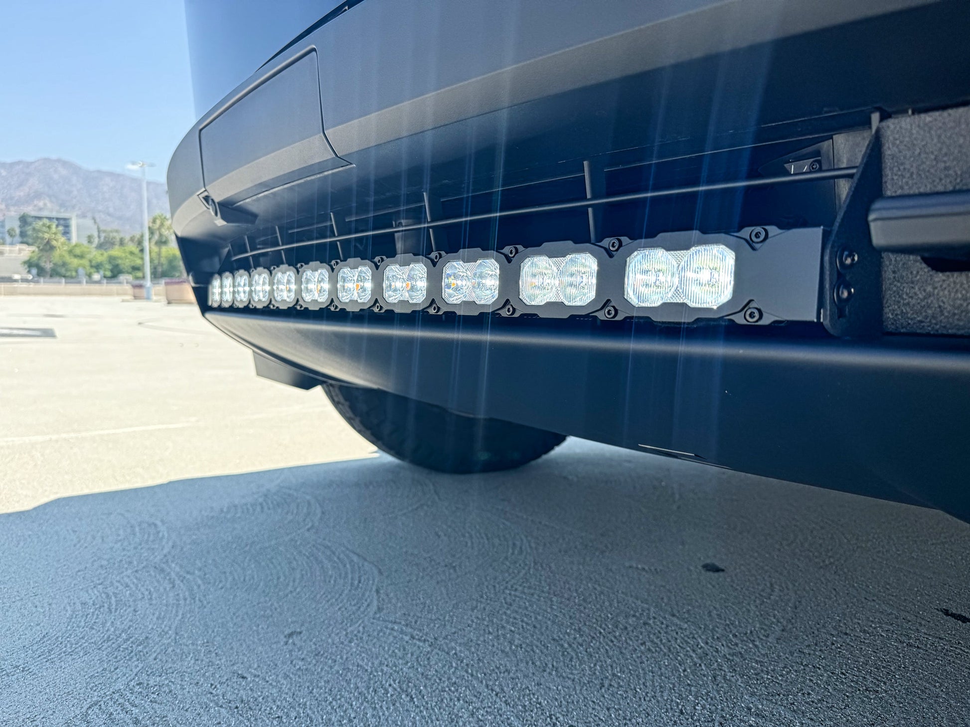 Close-up of a vehicle's LED light bar on a clear day.