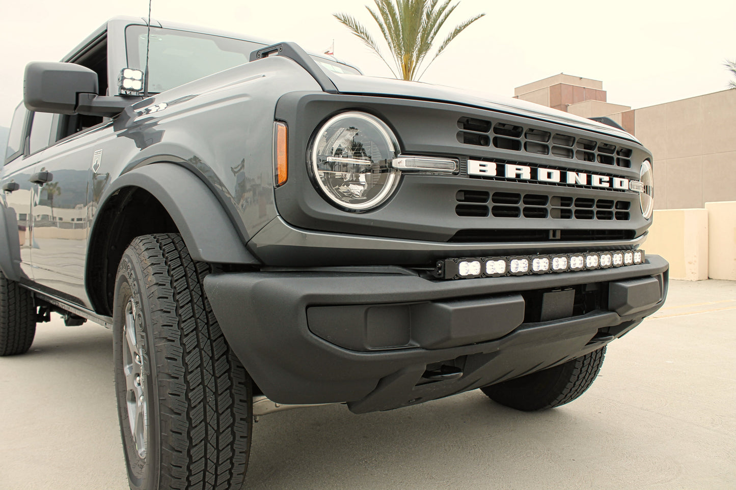 Gray Ford Bronco truck with LED Light Bar