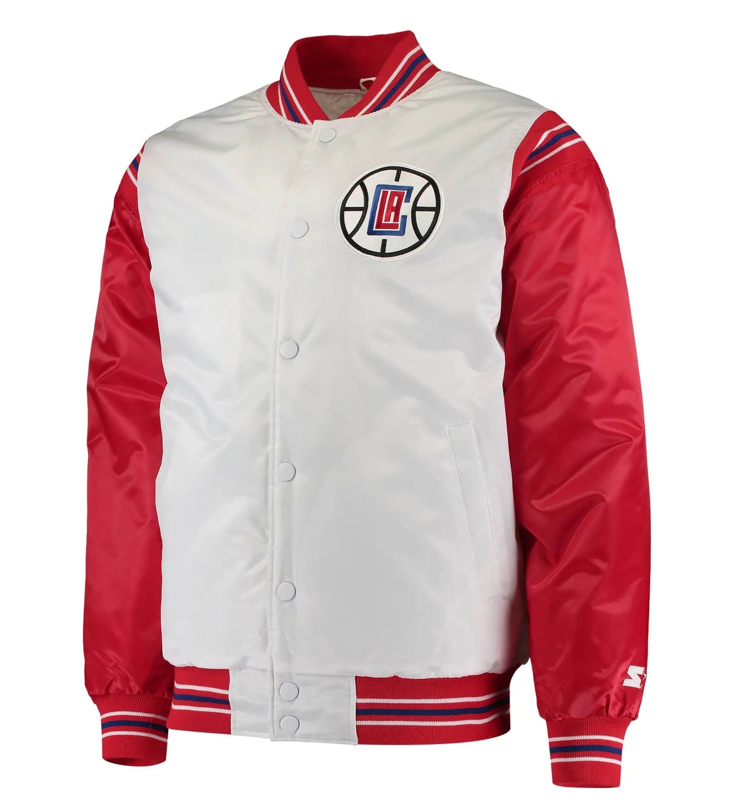 LA Clippers Renegade Full-Snap White & Red Satin Varsity Jacket