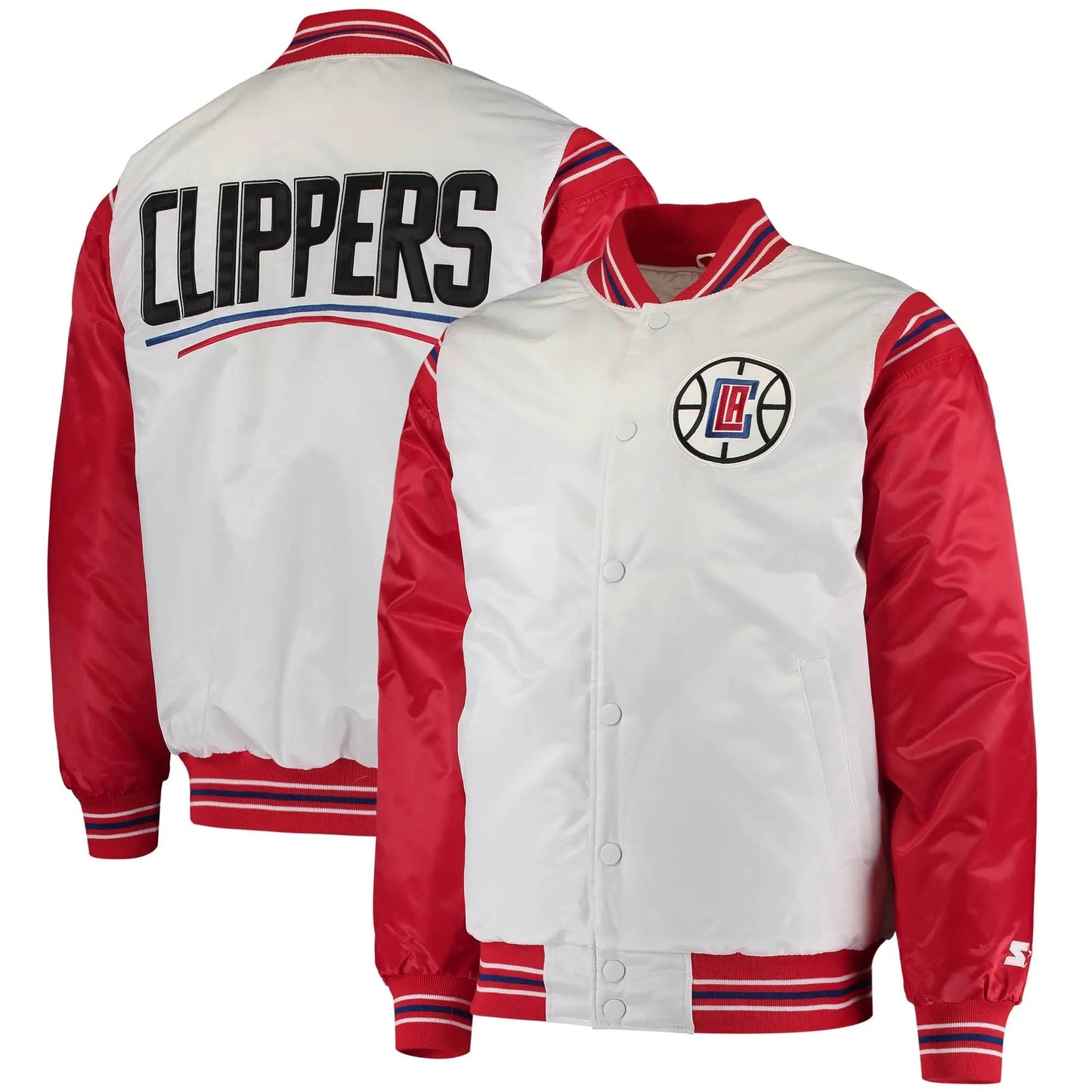 LA Clippers Renegade Full-Snap White & Red Satin Varsity Jacket