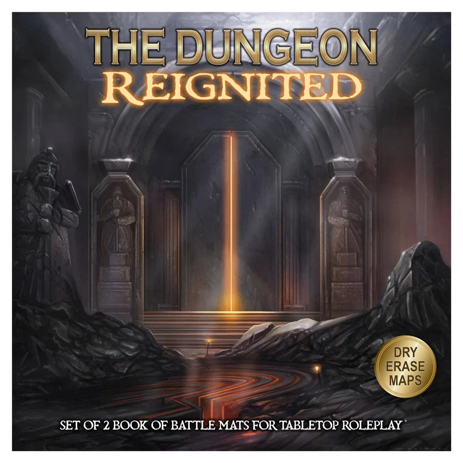 Cover of 'The Dungeon Reignited' with a fantasy setting and glowing door.