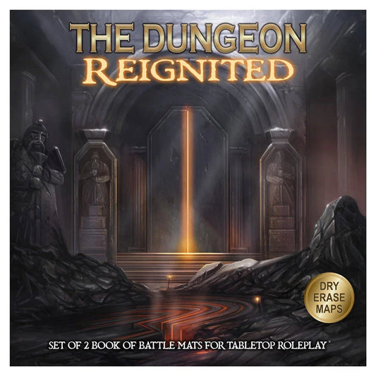 Cover of 'The Dungeon Reignited' with a fantasy setting and glowing door.