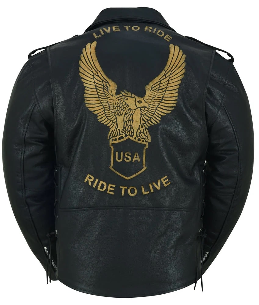 Rear Live To Ride - Ride To Live Classic Black Motorcycle Jacket