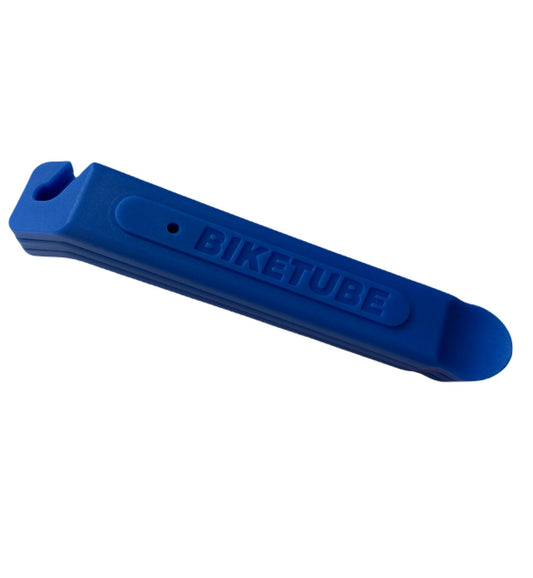 Blue bike tube cutter with 'BIKETUBE' branding on a white background