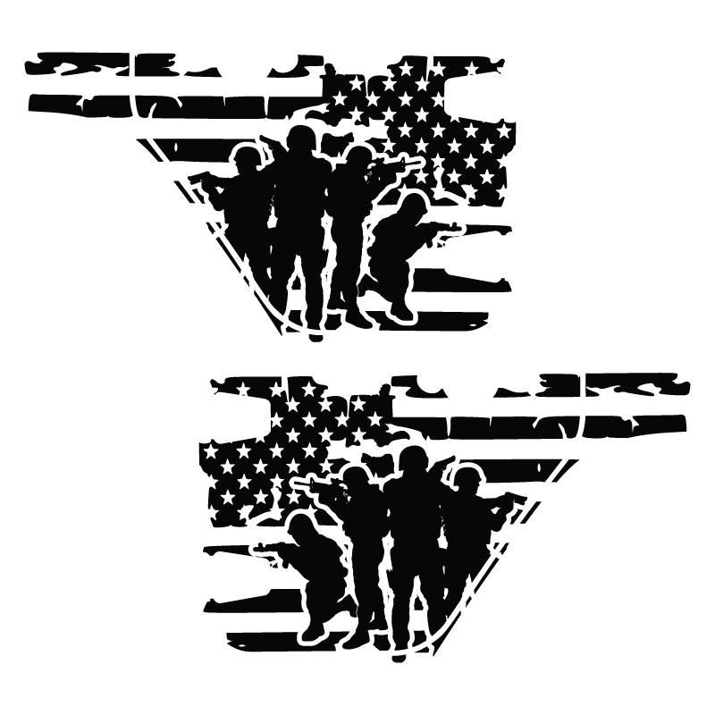 Decal of soldiers with American flag design on a white background