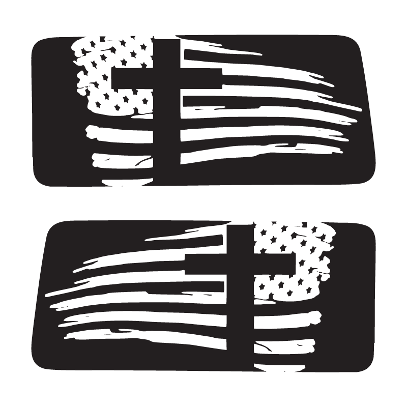 Two black and white American flag designs on a white background