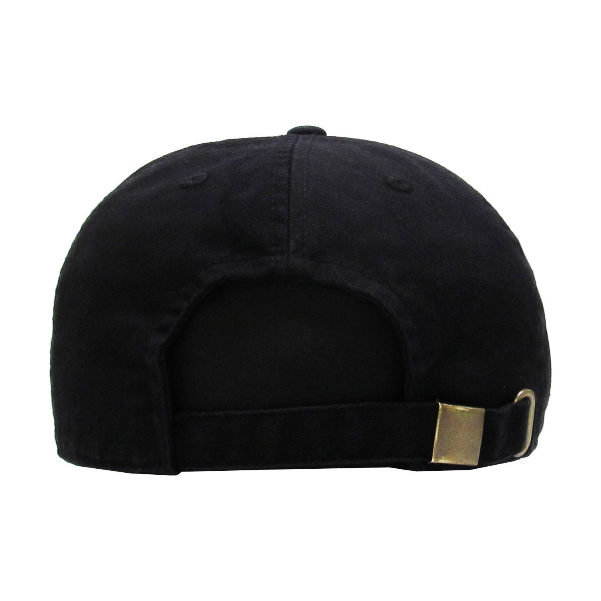 Back Of Black cap with a gold buckle on a white background