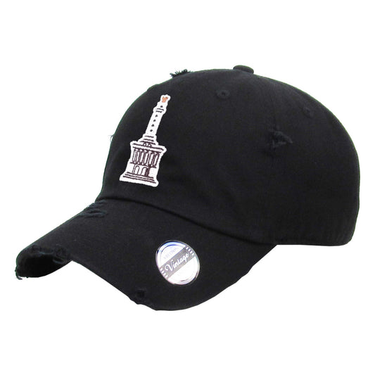 Black cap with a white emblem on a white background