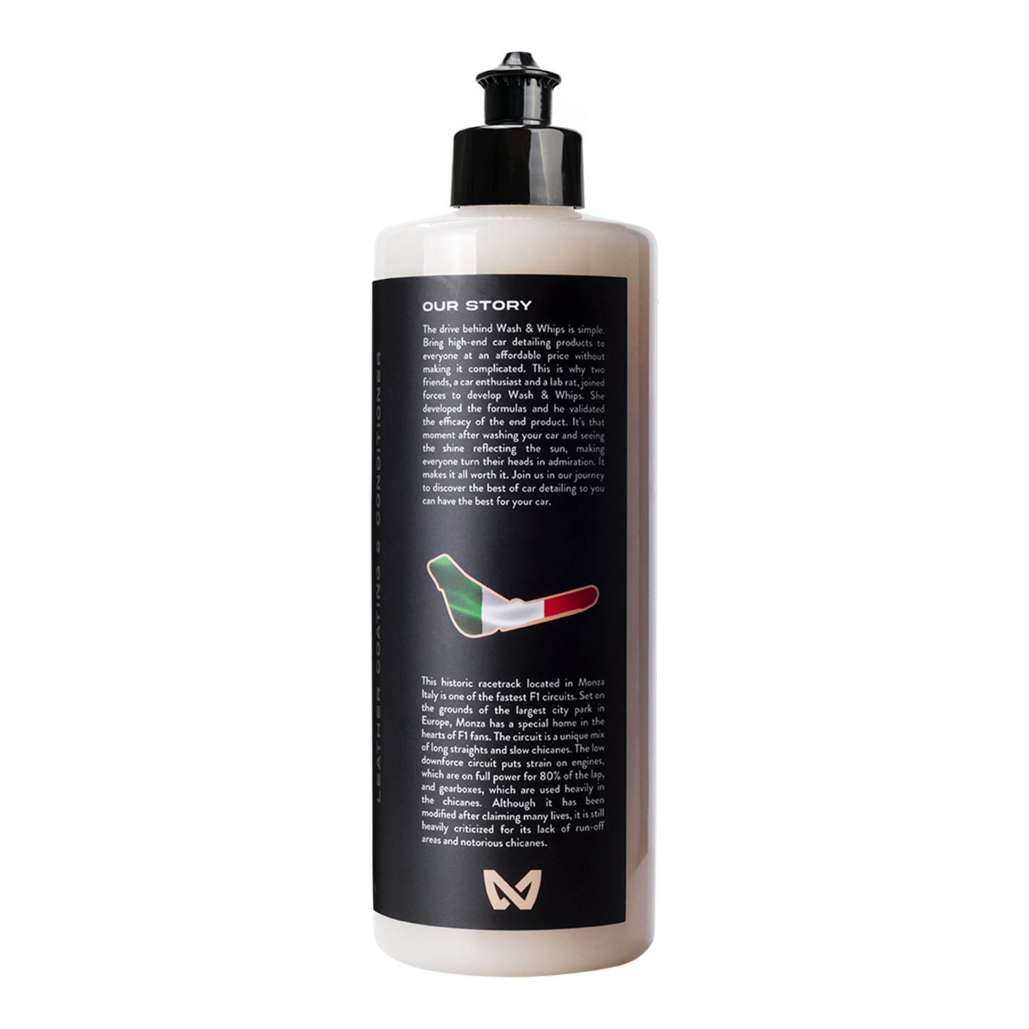 Bottle with black label on a white background