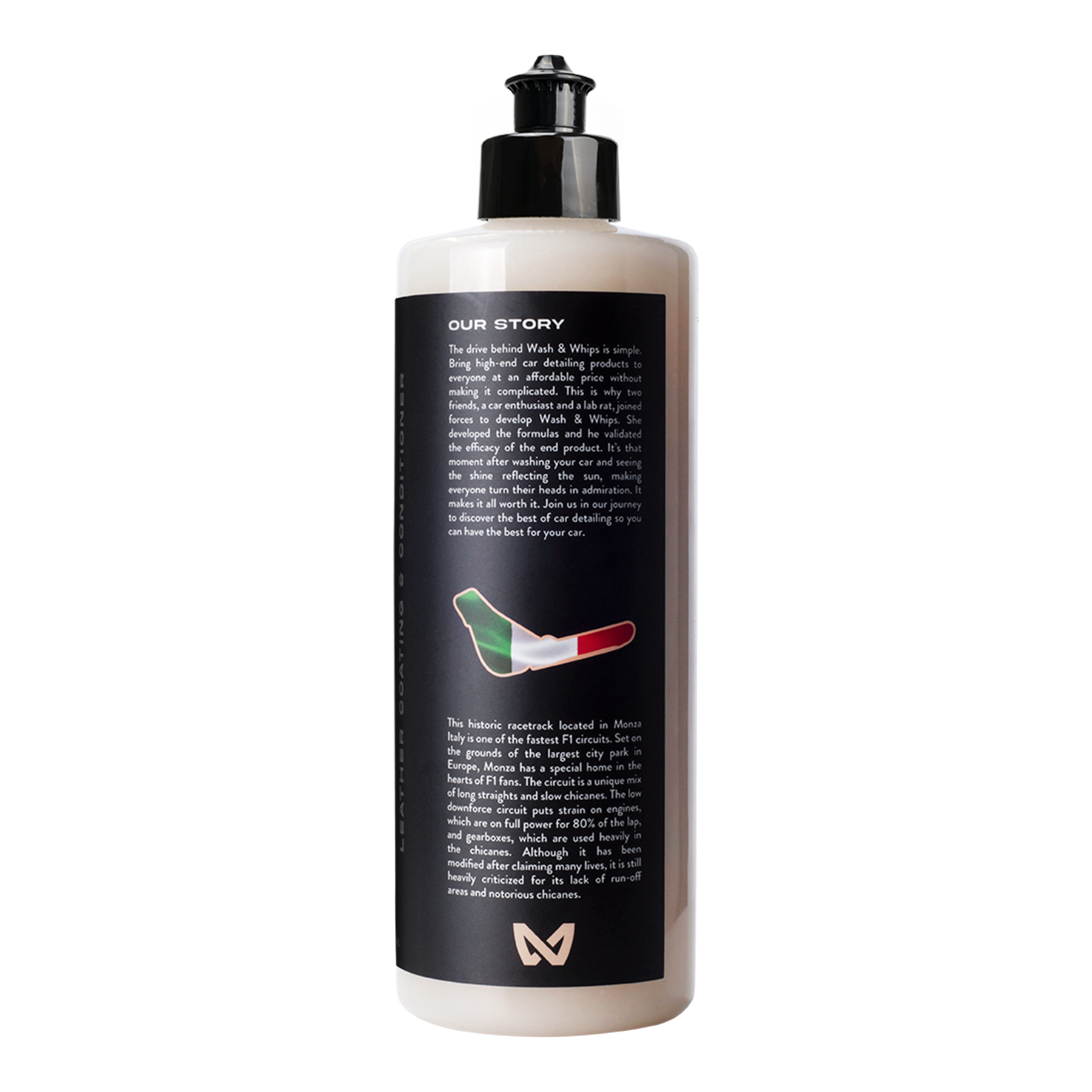 Bottle with black label on a white background