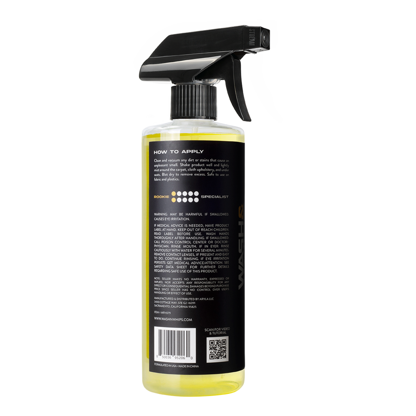 Spray bottle with black label on a white background