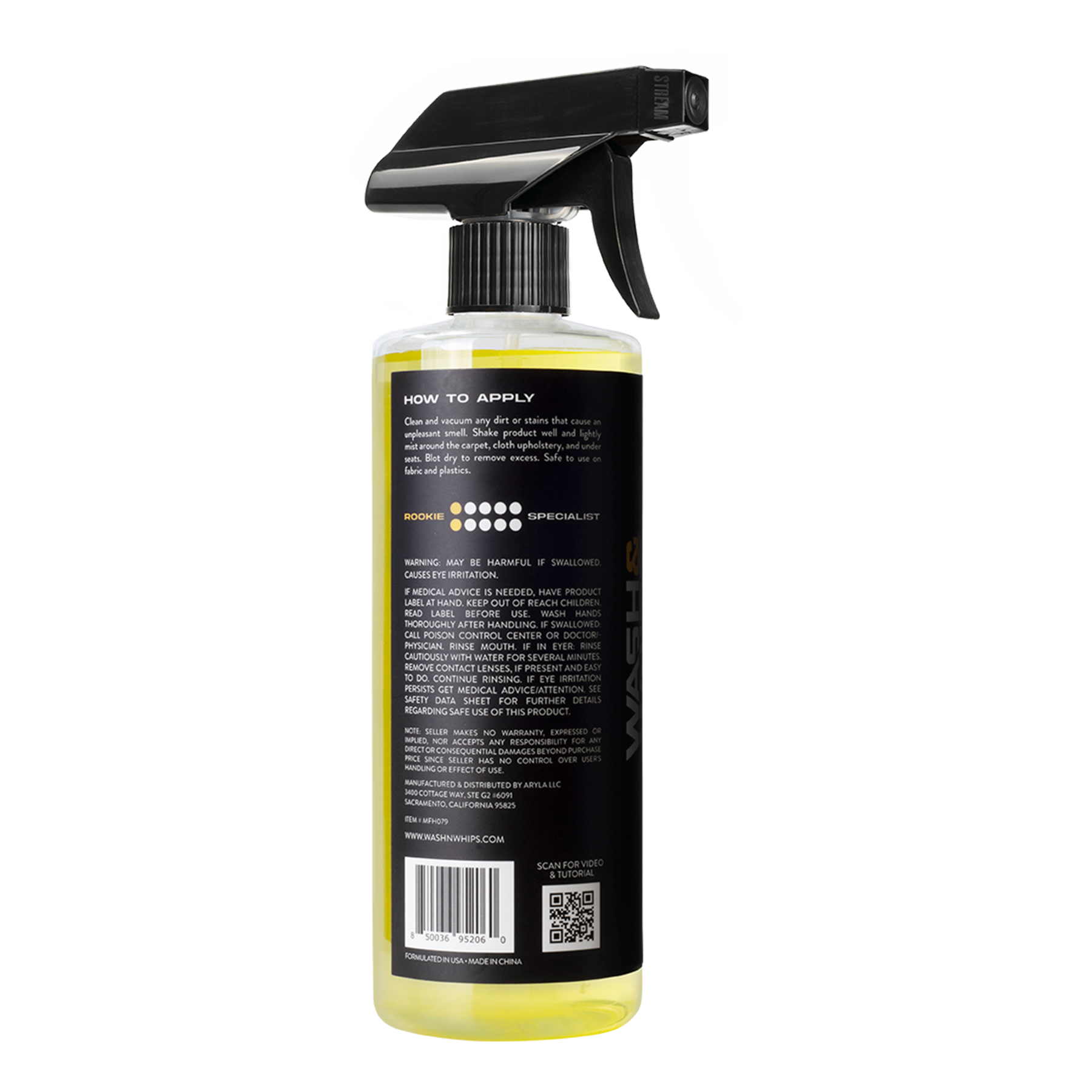 Spray bottle with black label on a white background