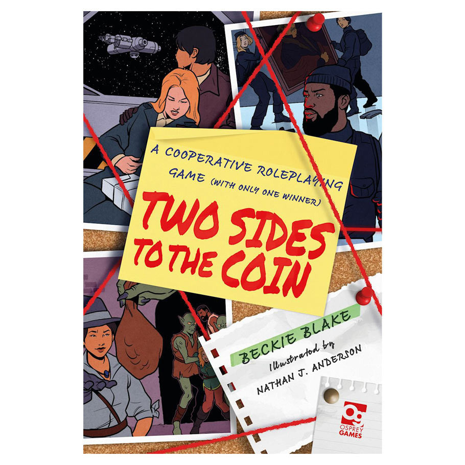 Book cover of 'Two Sides to the Coin' with character illustrations and game text.