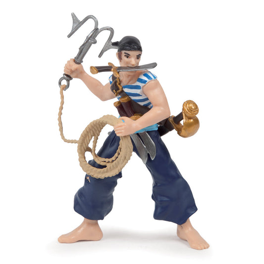Figurine of a pirate with an anchor and sword on a white background