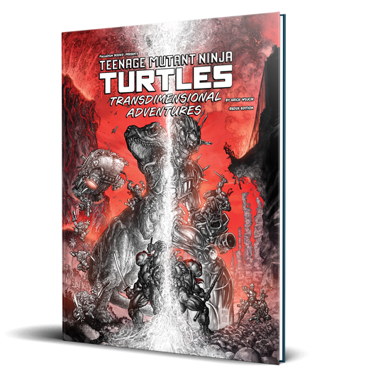 Book cover of 'Teenage Mutant Ninja Turtles Transdimensional Adventures' with red and black design.