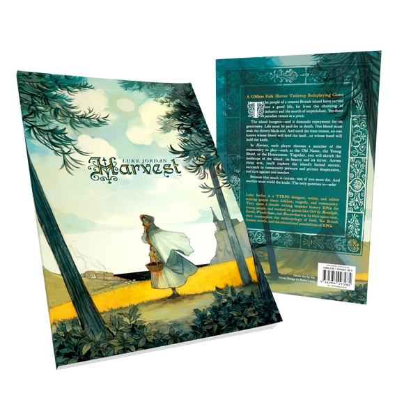Book cover and back cover with a person standing by a window, surrounded by nature.