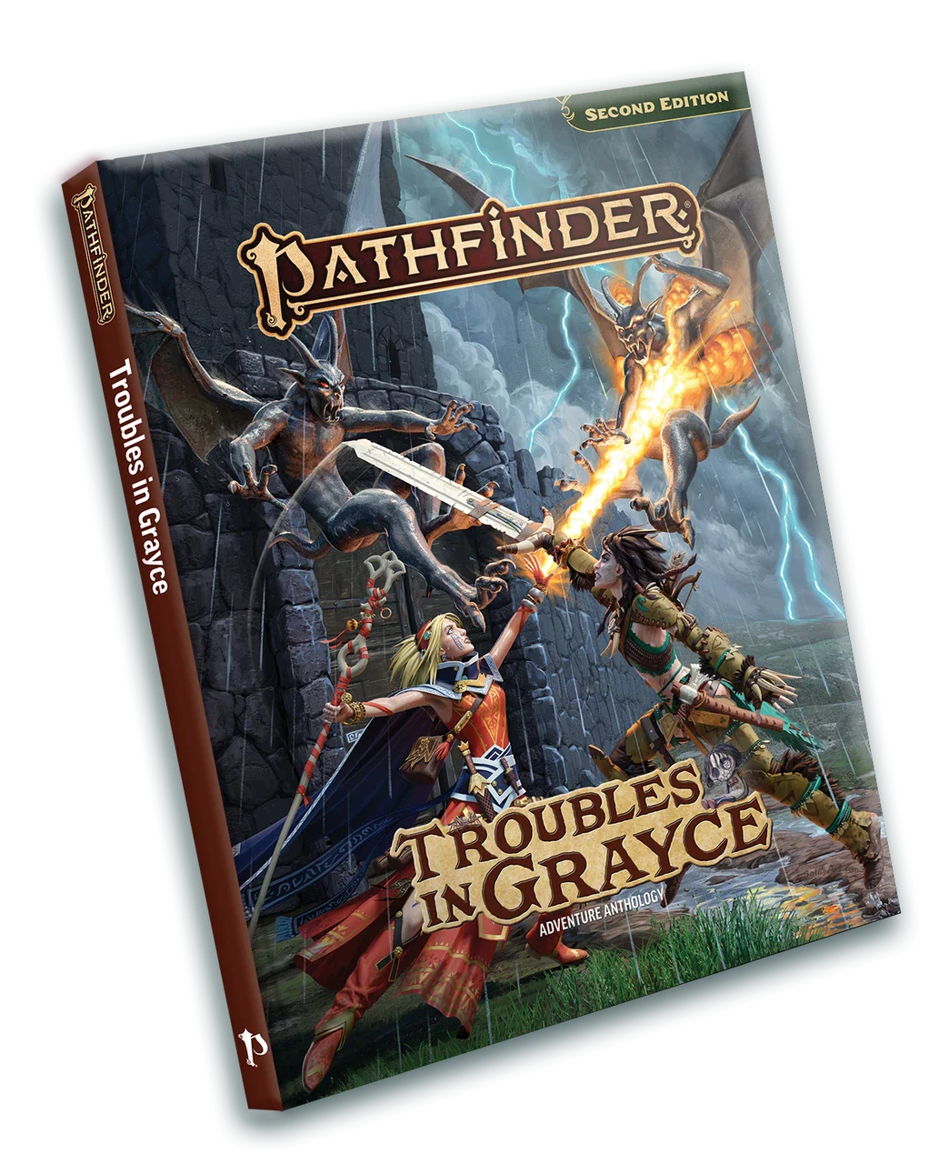 Pathfinder game book titled 'Troubles in Grayce' on a white background